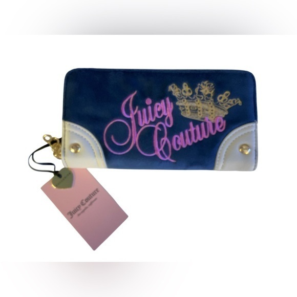 Juicy Couture Handbags - Juicy Couture Navy and White Wallet with Pink Logo